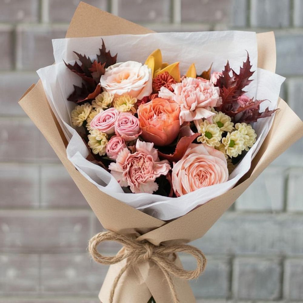 Букет цветов из: Гвоздики, Хризантемы и Розы в Жучки