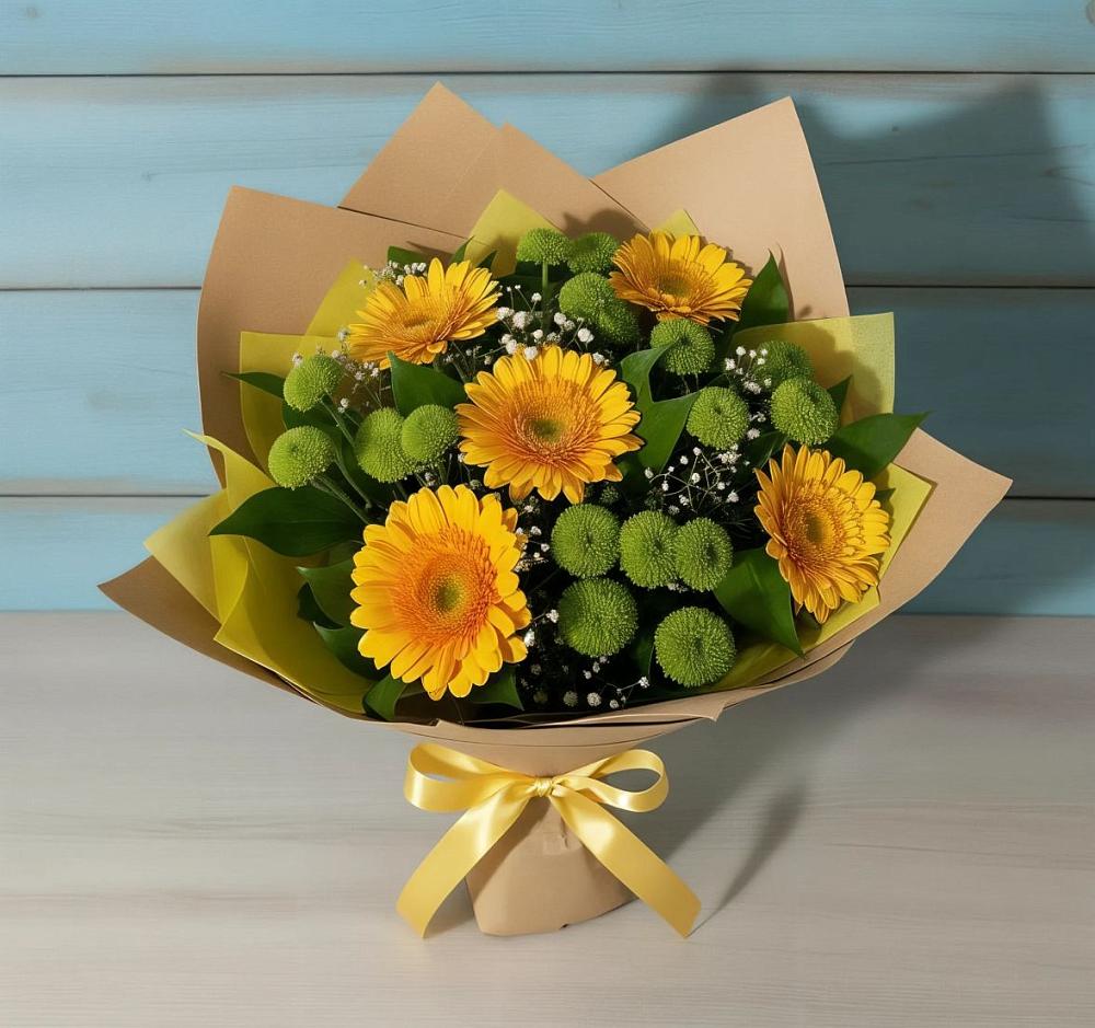 Букет цветов из: Герберы и Хризантемы в Жучки