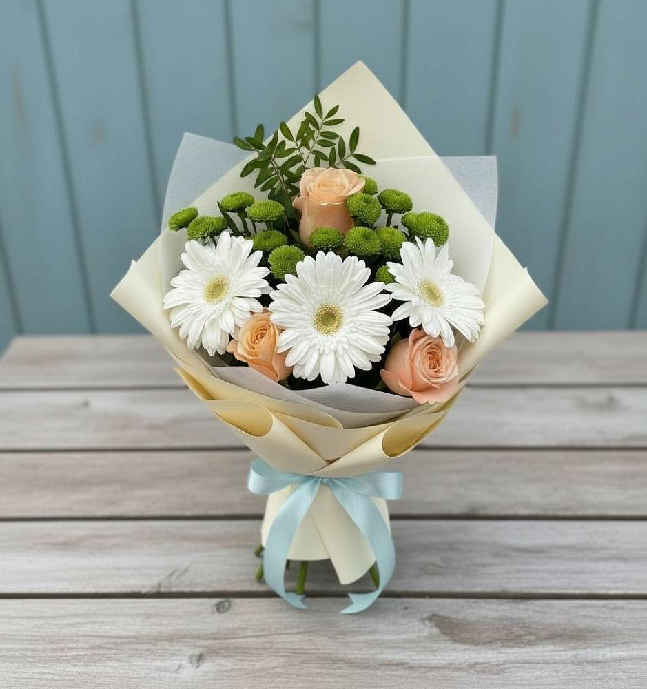 Букет цветов из: Герберы, Розы и Хризантемы в Жучки